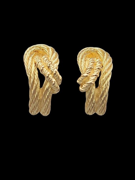 Christian Dior Jewelry - VINTAGE Christian Dior Cordage Knots Clip On Earrings Textured Gold Plated